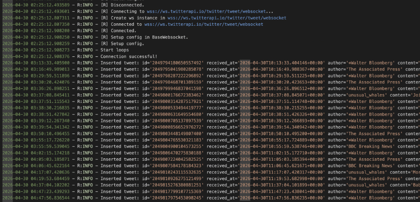 WebSocket 或 ingestion service 長時間接收與斷線復原紀錄